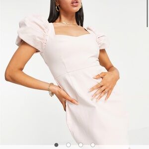 ASOS DESIGN denim dress with puff sleeves in pink
